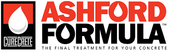 Ashford Formula logo with red and black text and Concrete Curecrete droplet icon