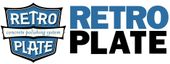 Retro Plate logo with blue shield emblem and bold blue-and-black text on a white background