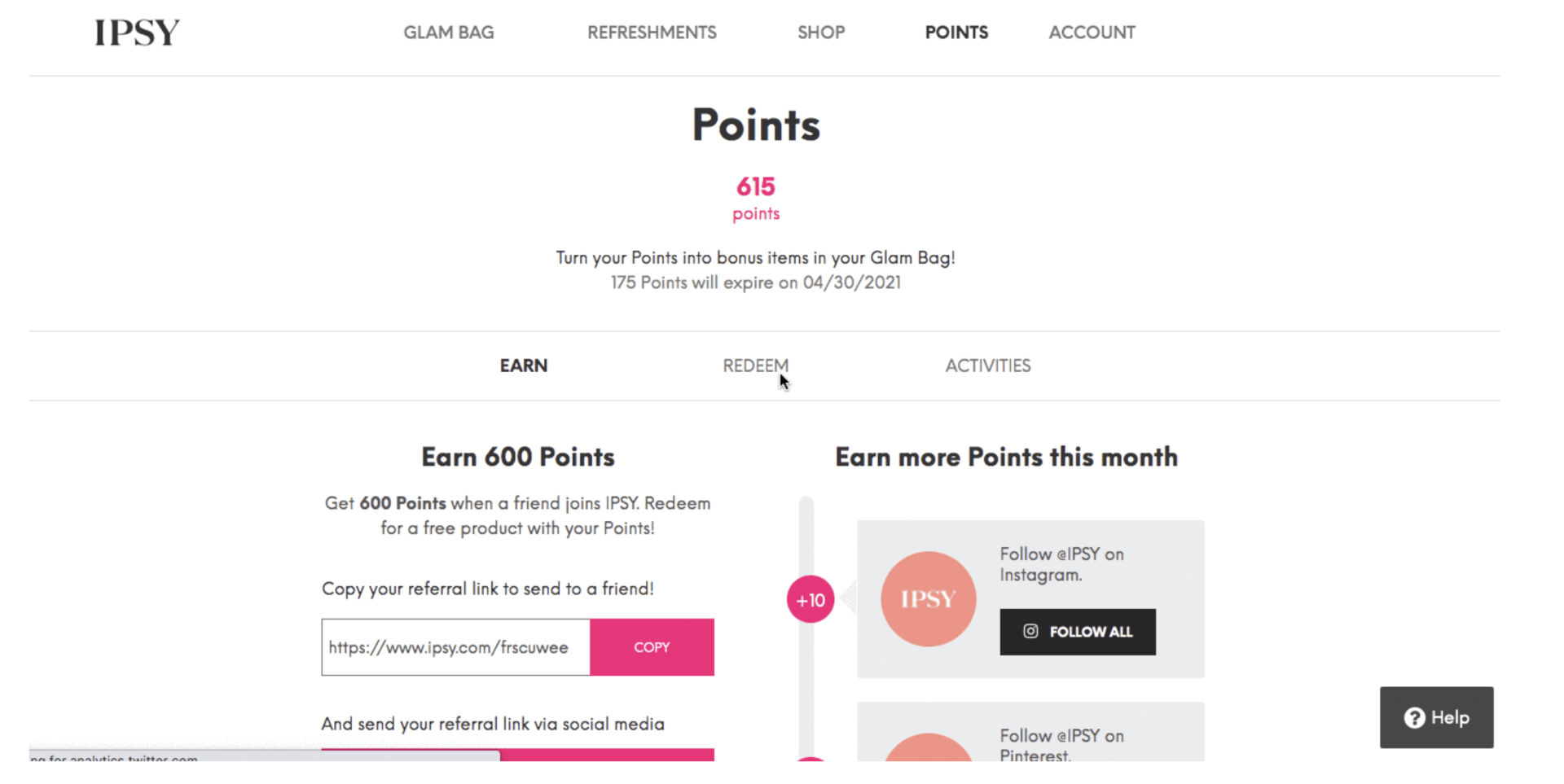 A screenshot of a website that says points on it
