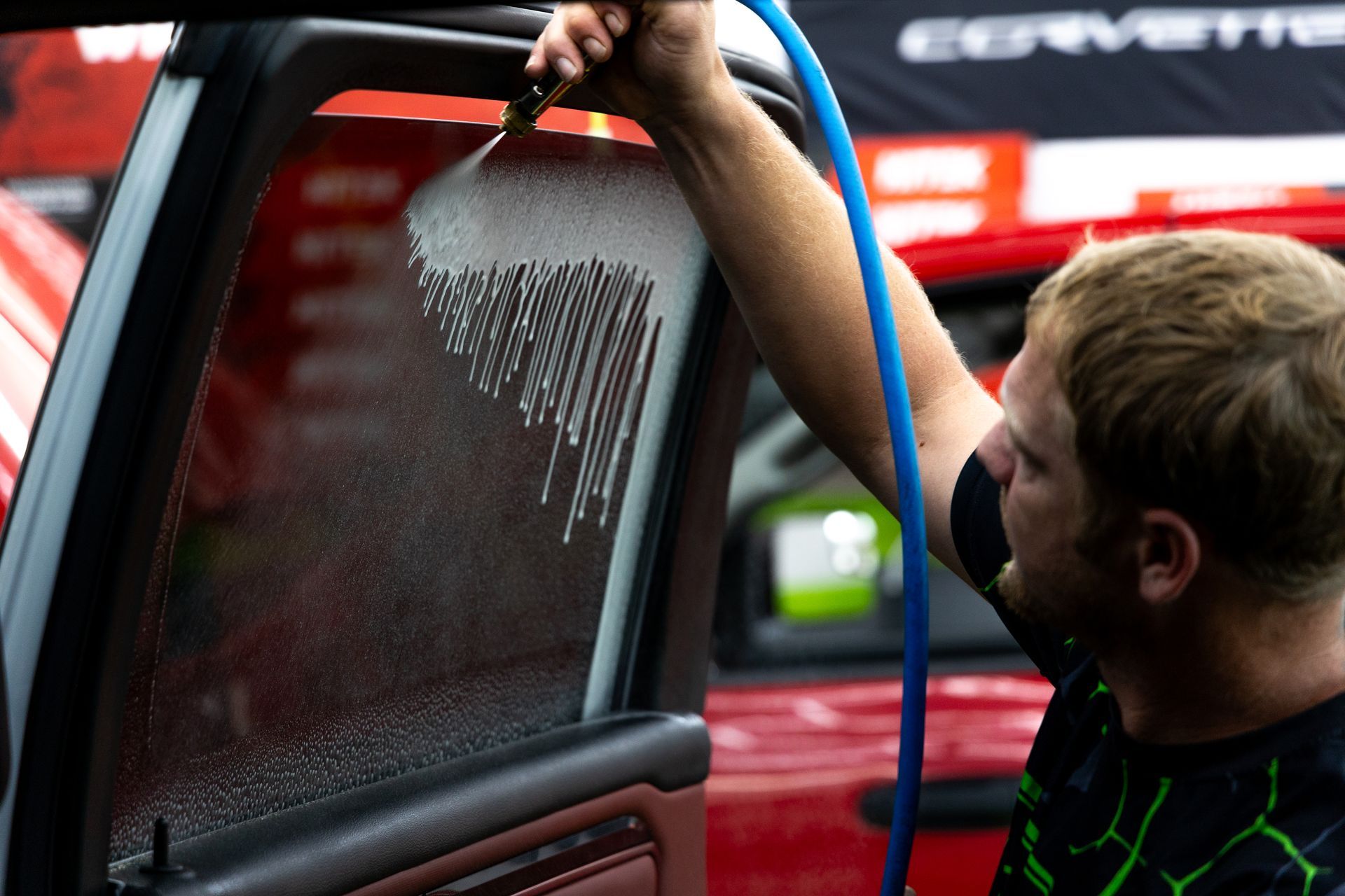 Cleaning a door window before applying window tint