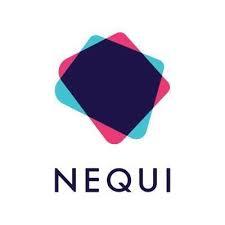 Logotipo de NEQUI con formas superpuestas de color magenta y verde azulado sobre texto oscuro