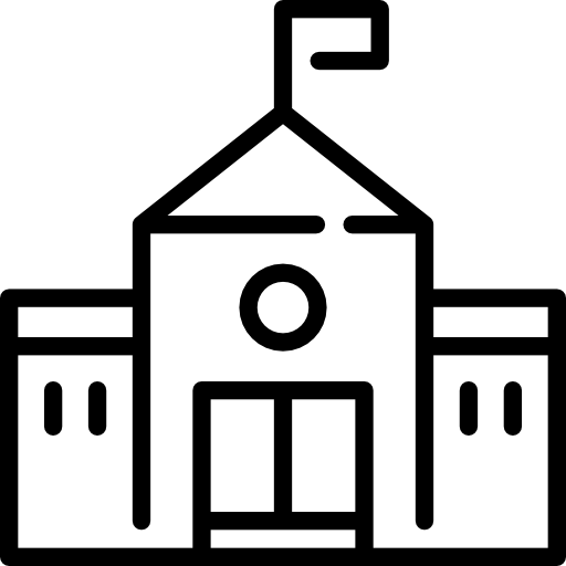 Pictogram van een schoolgebouw met een vlag.