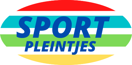 Logo van Sport Pleintjes: blauwe tekst in een ovaal met rode, blauwe, groene en gele strepen.