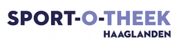 Het Sport-O-Theek Haaglanden-logo met donkerblauwe tekst en een lichtblauwe