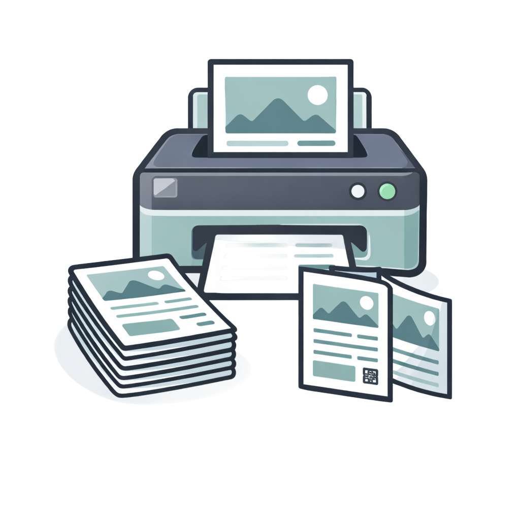 Flyer and leaflet printing in Essex: Printer, map, paper, CMYK inks, and magnifying glass.