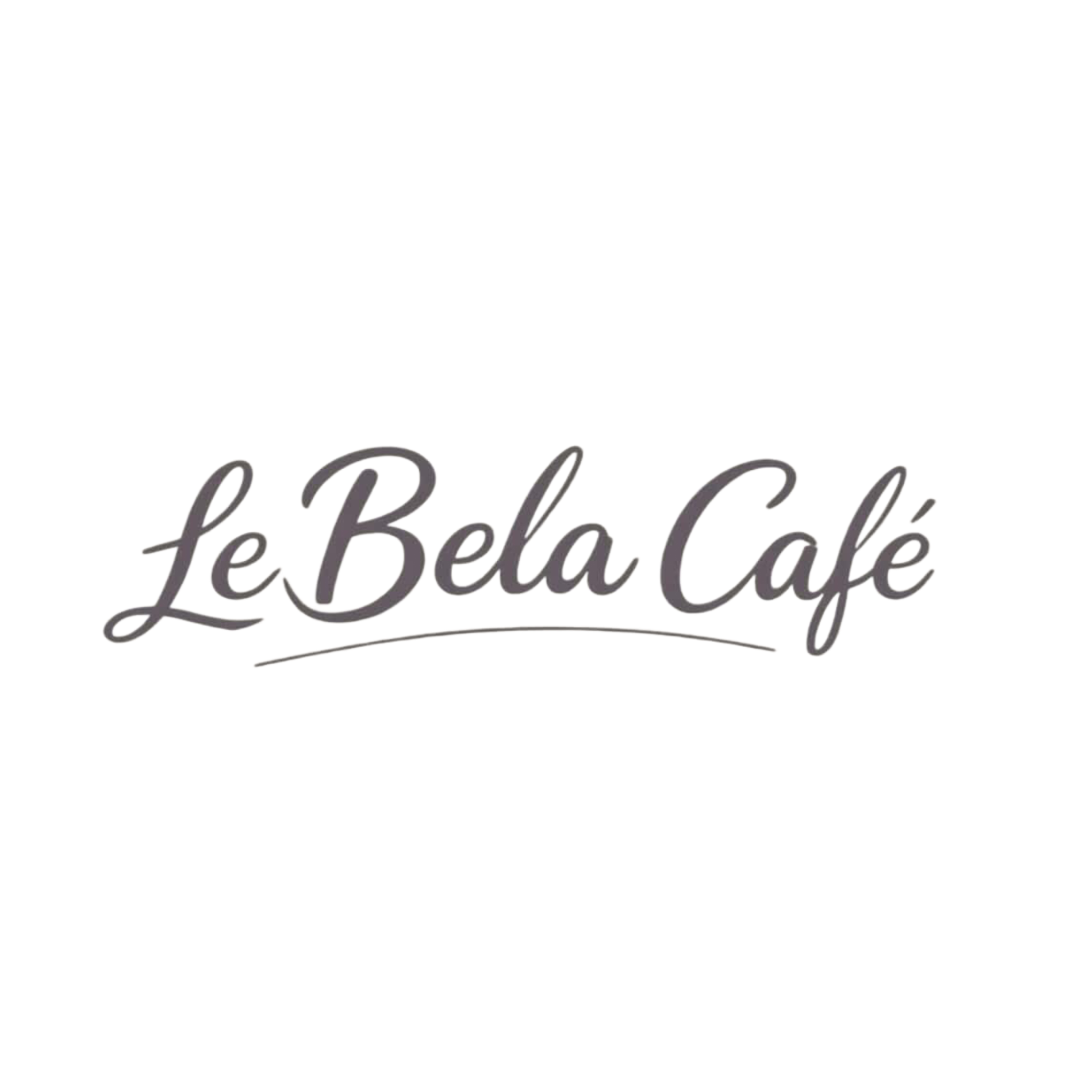 LeBela Café logo in gray script on a light beige background