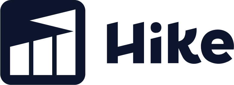 Logo for Hike, featuring an upward-sloping bar graph icon inside a navy square, and the word