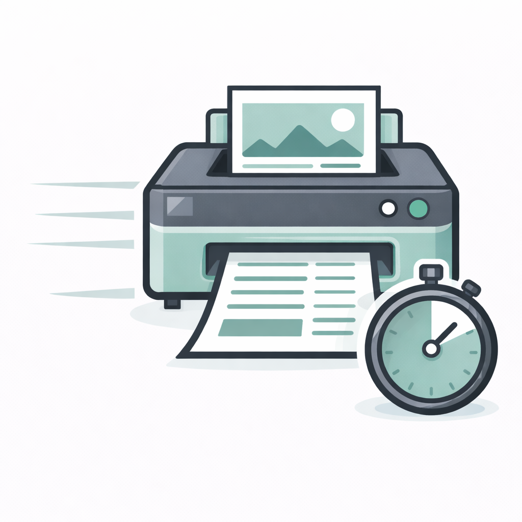 Printer printing document quickly, timer showing time.