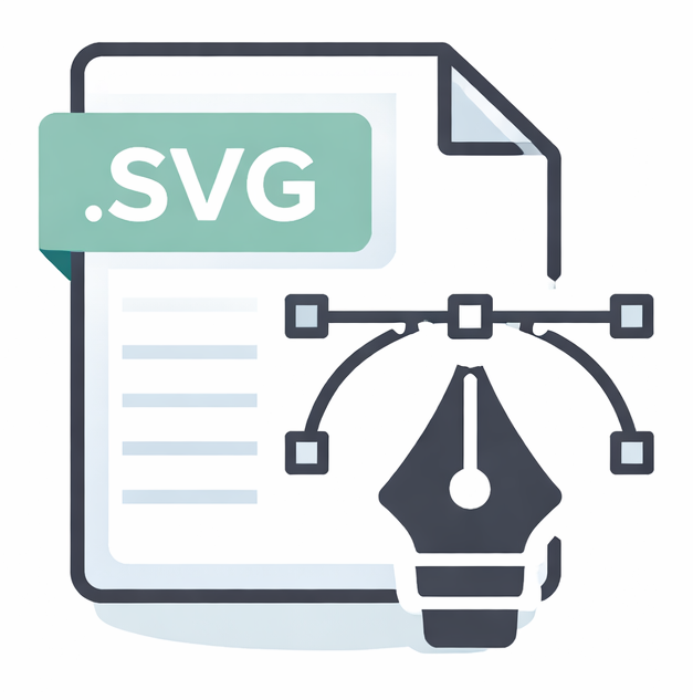 SVG file icon with pen tool, representing scalable vector files.