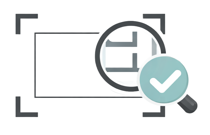Trim marks icon: rectangle with corner marks, magnifying glass with checkmark over a corner.