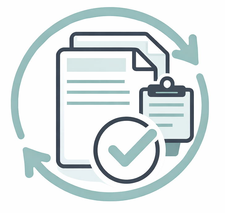Documents, clipboard, checkmark, and arrows indicate unlimited revisions.
