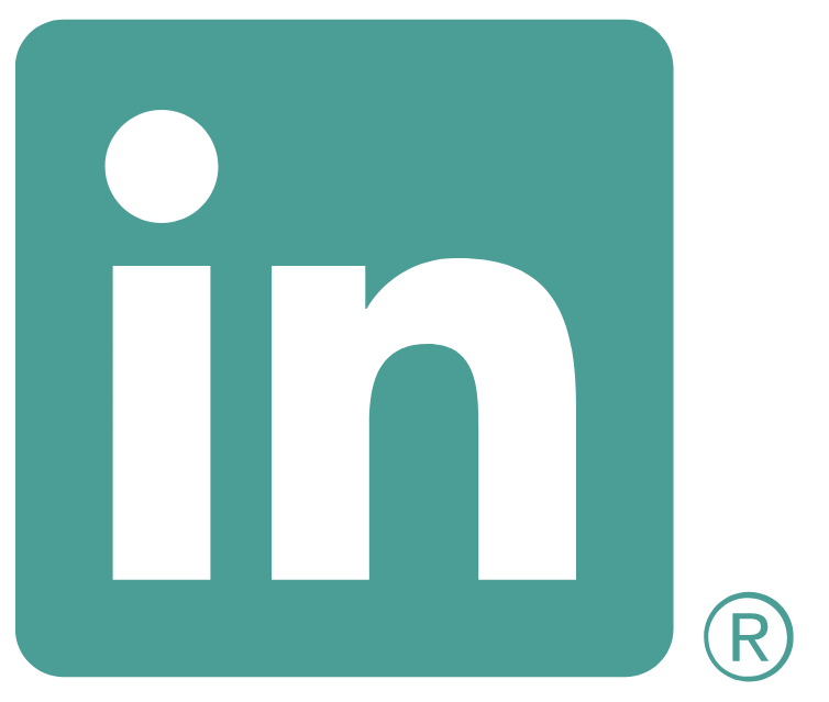 LinkedIn logo: white “in” on a teal square with a small ® symbol