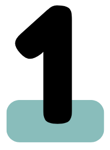 Black number 1, resting on a light blue rounded rectangle.