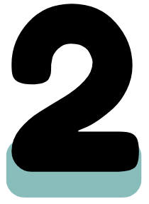 Black number 2, on a light blue rounded rectangle.