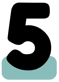 Black number 5 on a light blue rectangular base.