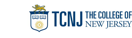 Official logo for The College of New Jersey (TCNJ), featuring a lion atop a shield with an open book and sun emblem.