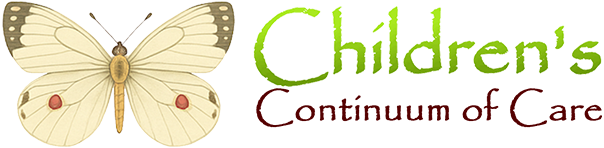 Logo for Children's Continuum of Care featuring a white butterfly with red spots next to the text.