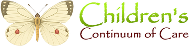 Logo for Children's Continuum of Care featuring a white butterfly with red spots next to the text.