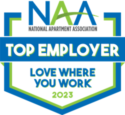 NAA Top Employer award logo, blue and green,