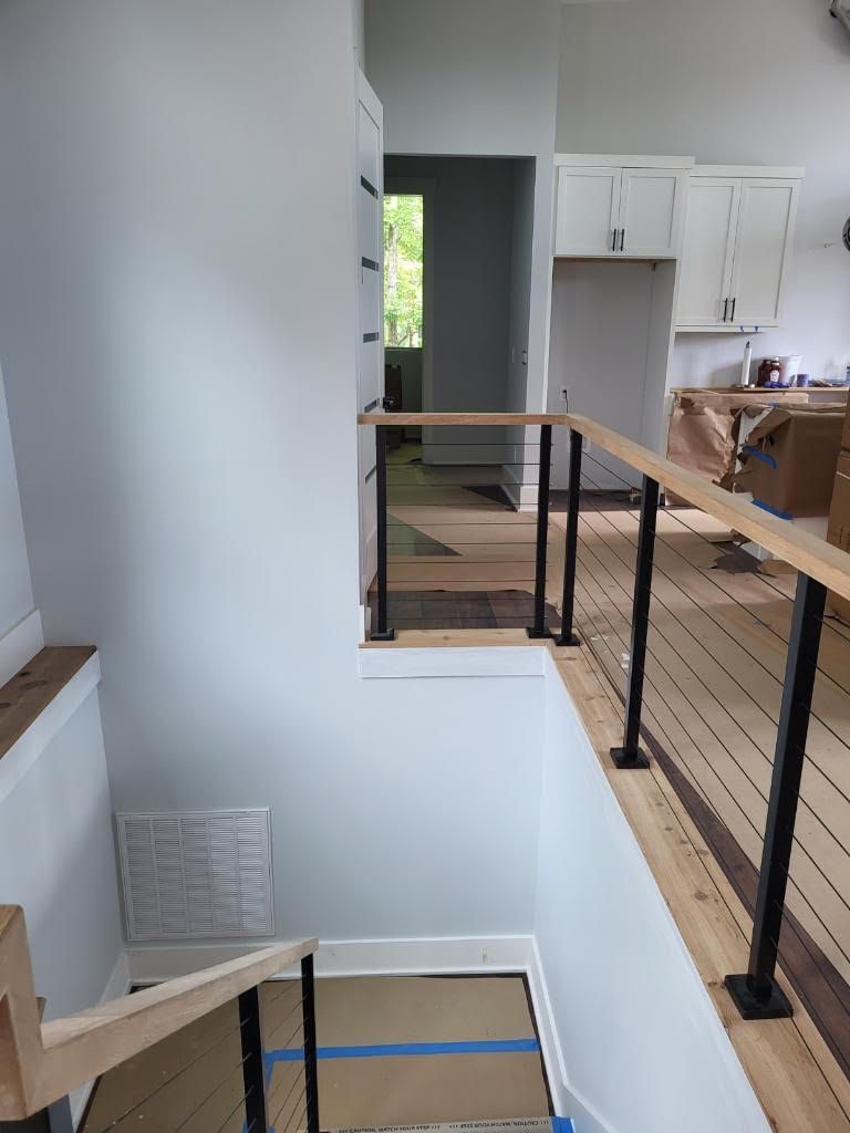 Interior cable railing with wood handrail, Greenville SC