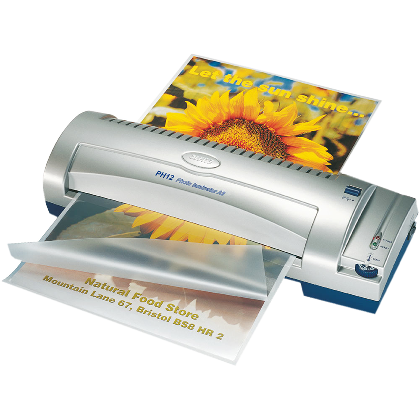 A laminator with a picture of a sunflower on it
