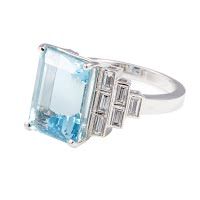 Art Deco Style Aquamarine & Diamond Ring