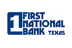 Logo for First National Bank Texas: Blue square with number 