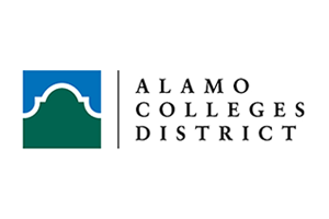 Alamo Colleges District logo: blue and green arch design with text 