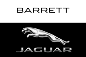 Barrett Jaguar logo: silver jaguar leaping on black background, with