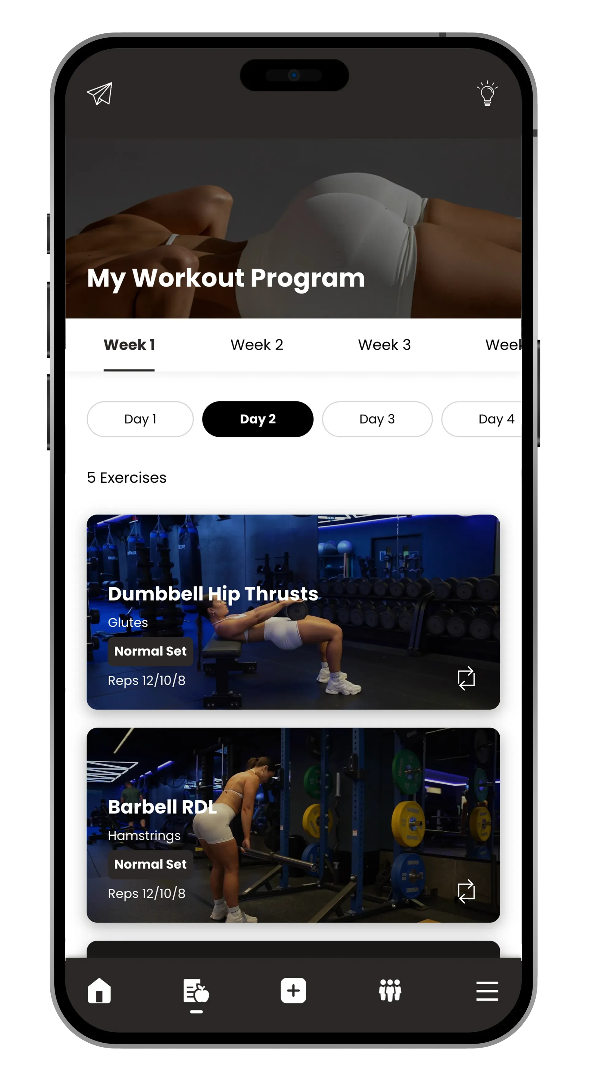 Stronger You App workout program screen
