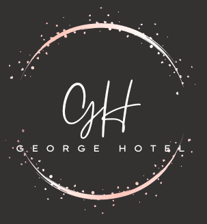 A logo for george hotel with a circle around it