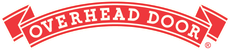 Overhead Door red logo with white lettering on a slanted banner.