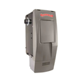 Gray wall-mounted hand dryer with red logo and front cover, shown on a white background