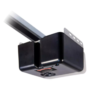 Black projector mount bracket with an angled arm on a white background