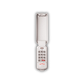 Compact silver flip phone opened, showing keypad and screen on a white background