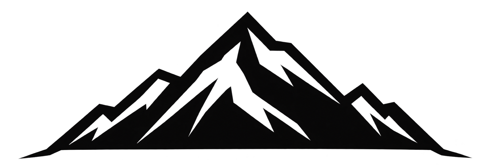 Black silhouette of a mountain peak with sharp white highlights on a white background