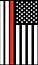 Black-and-white American flag with a red stripe on the left, hanging vertically.