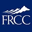 FRCC logo with white mountains and letters on a blue background