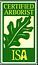 Green square logo with tree and “Certified Arborist” text, ISA at bottom