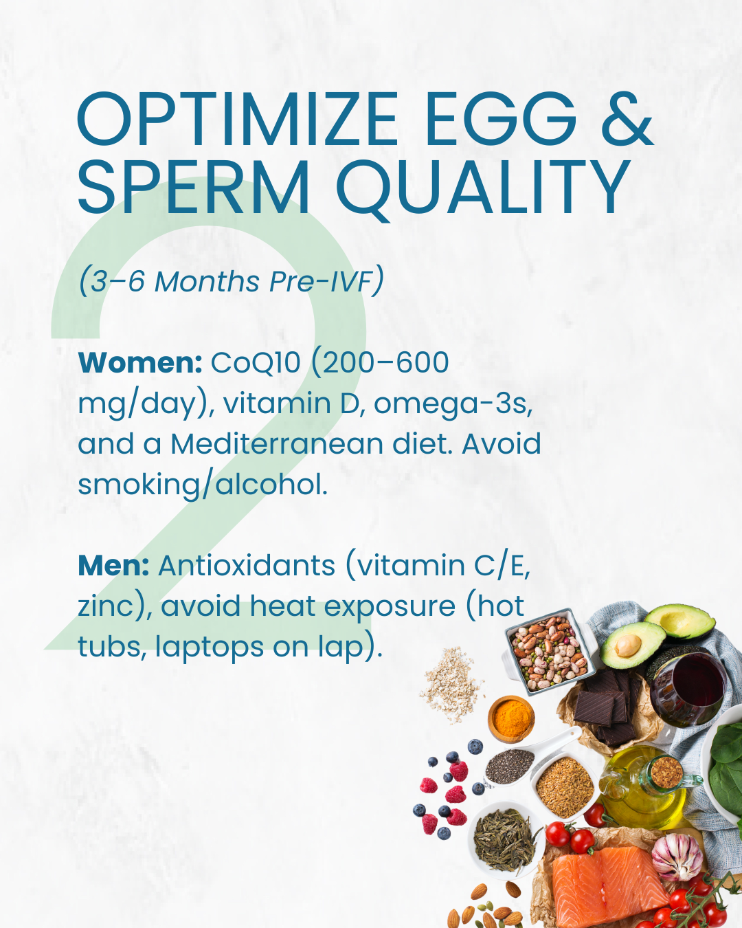 IVF tip 2: Optimize egg and sperm quality 3 to 6 months before IVF with diet, supplements and healthy habits