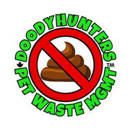 Logo: A brown pile of poop inside a red