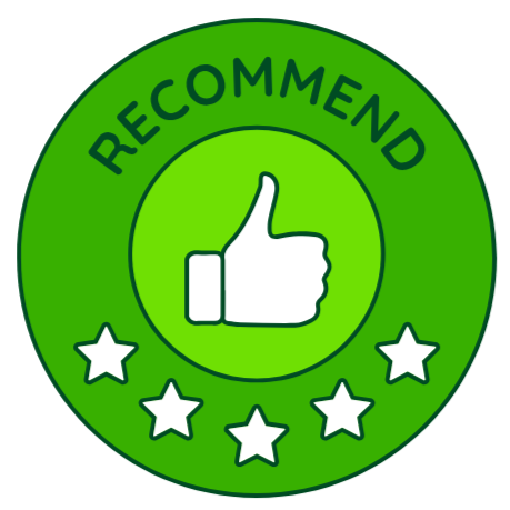 Green circle with thumbs up and stars,