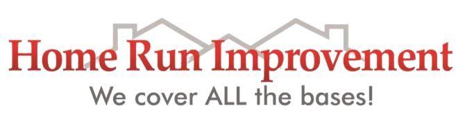Home Run Improvement logo with red house roof and slogan, “We cover ALL the bases!”