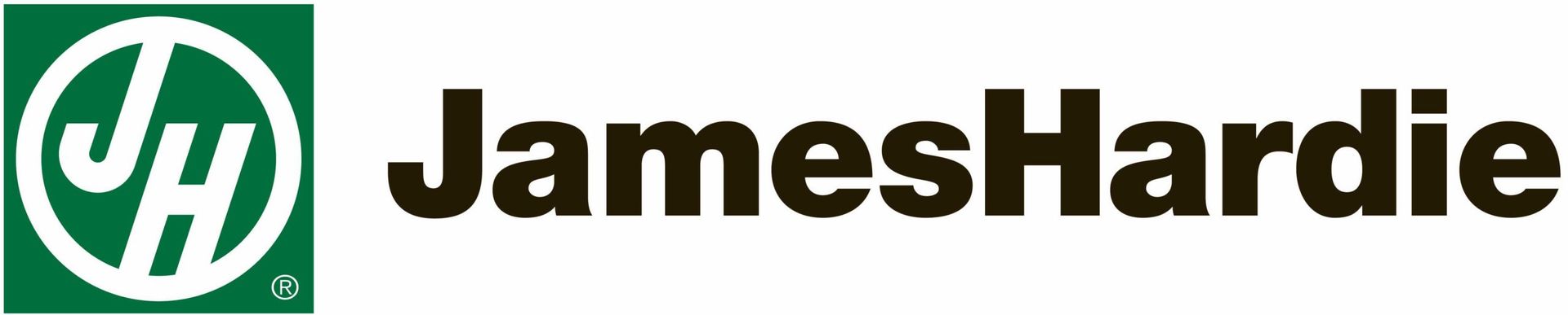 The James Hardie company logo featuring a green square with white 