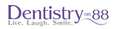 Dentistry on 88 logo with purple text and the tagline “Live. Laugh. Smile.”