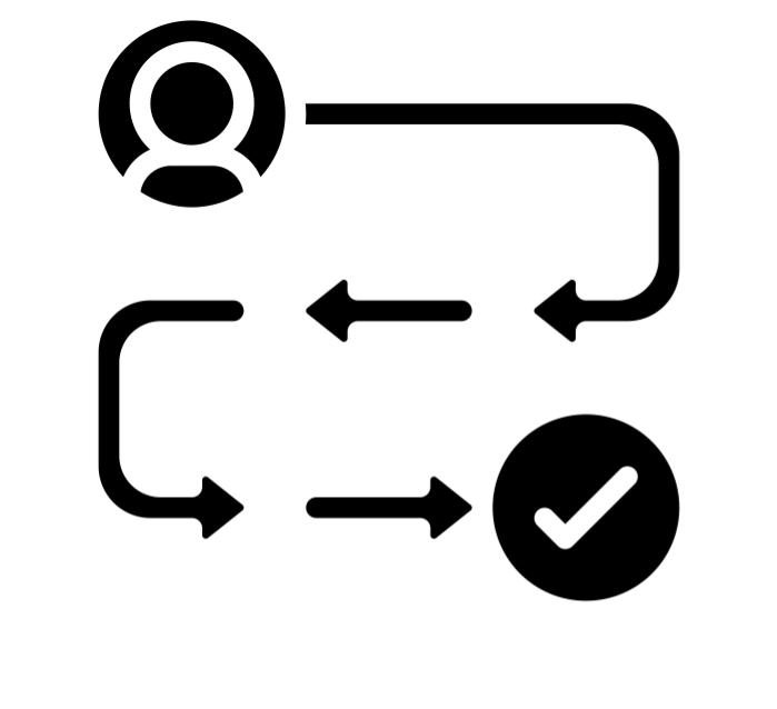 User icon with looping arrows and a checkmark, suggesting a completed process or approval.