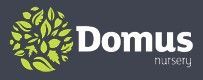 Logo for Domus Nursery with a green leaf design and white text on a dark background.