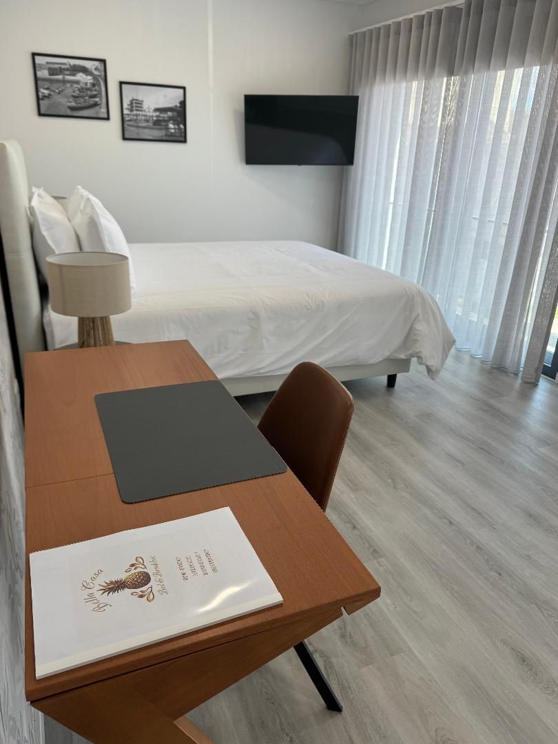 Desk and queen bed