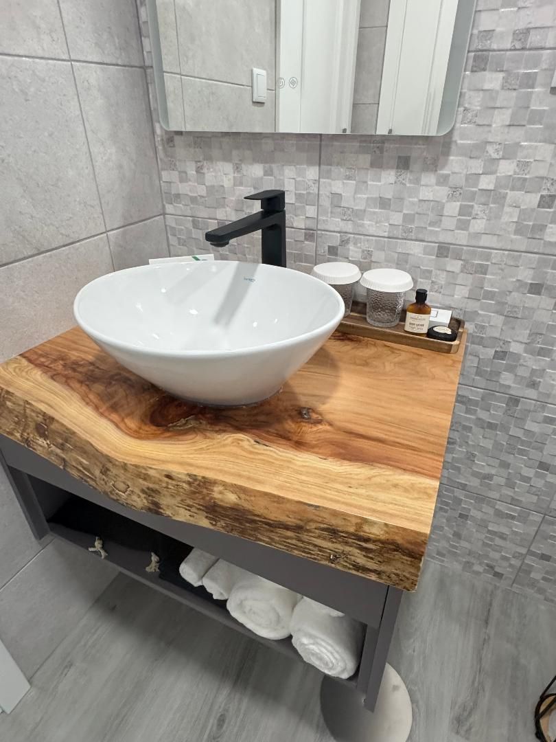 Bathroom sink with amenities
