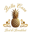 A logo for bella casa bed and breakfast with a pineapple